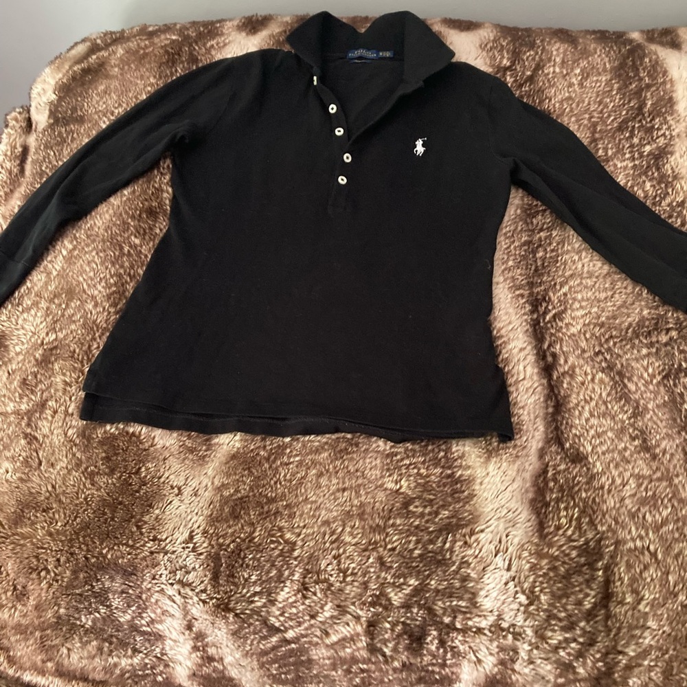 Black Polo shirt 3/4 length sleeve with side slits Size~XS. NWOT